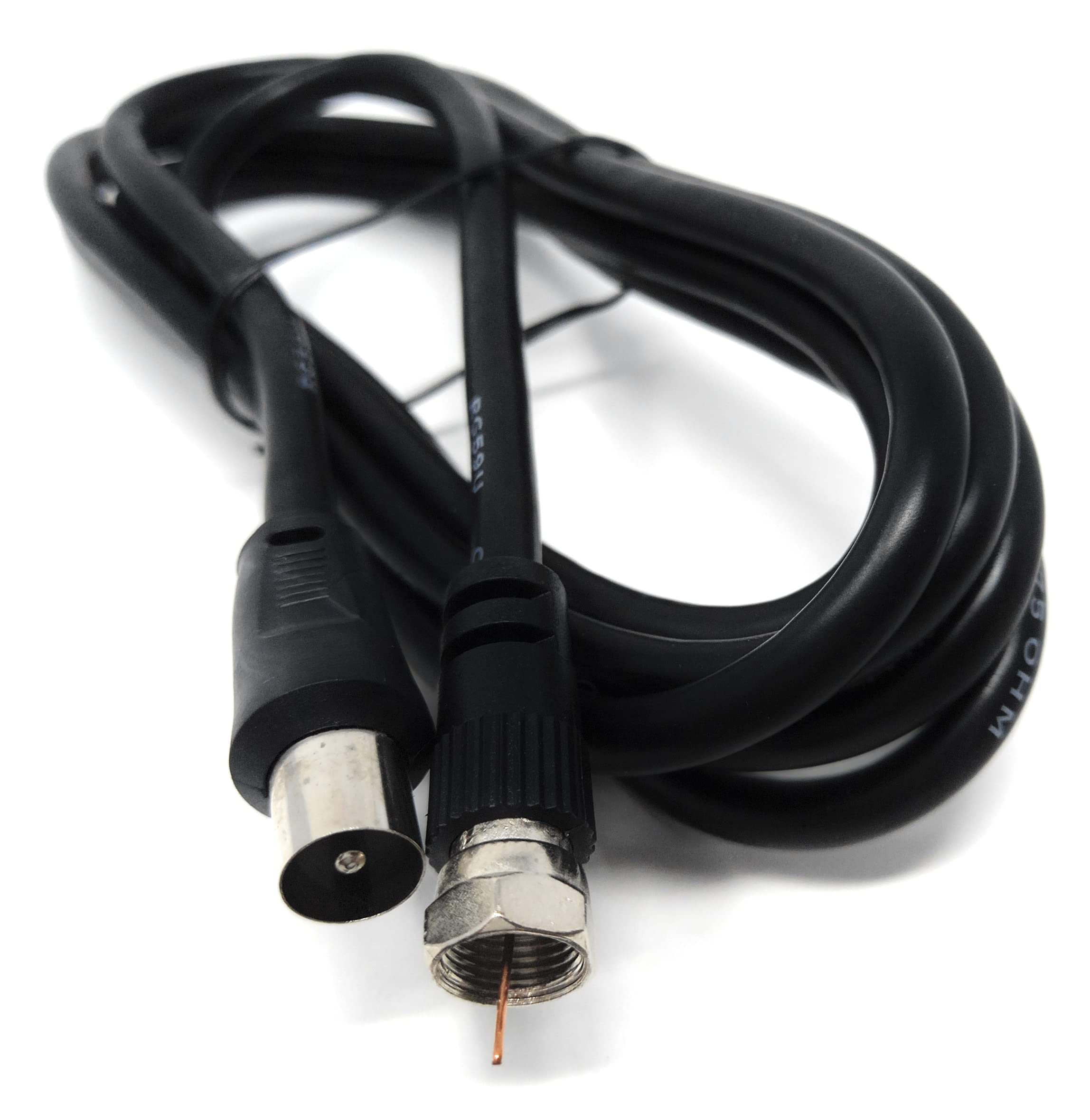 DRUT 2m RF TV Aerial Male to F Type Connector Male Plug Coaxial Coax Cable, Lead, 75 Ohm, 3C-2V 6.5ft Black Nickel Conectors