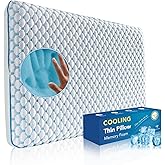 Iwacool Thin Pillow for Sleeping, Cooling Gel Flat Pillow for Stomach and Back Sleepers, Ultra Slim Stomach Sleeping Pillows for Shoulder Neck Pain Relief, Low Profile Memory Foam Pillows 2.25-inches