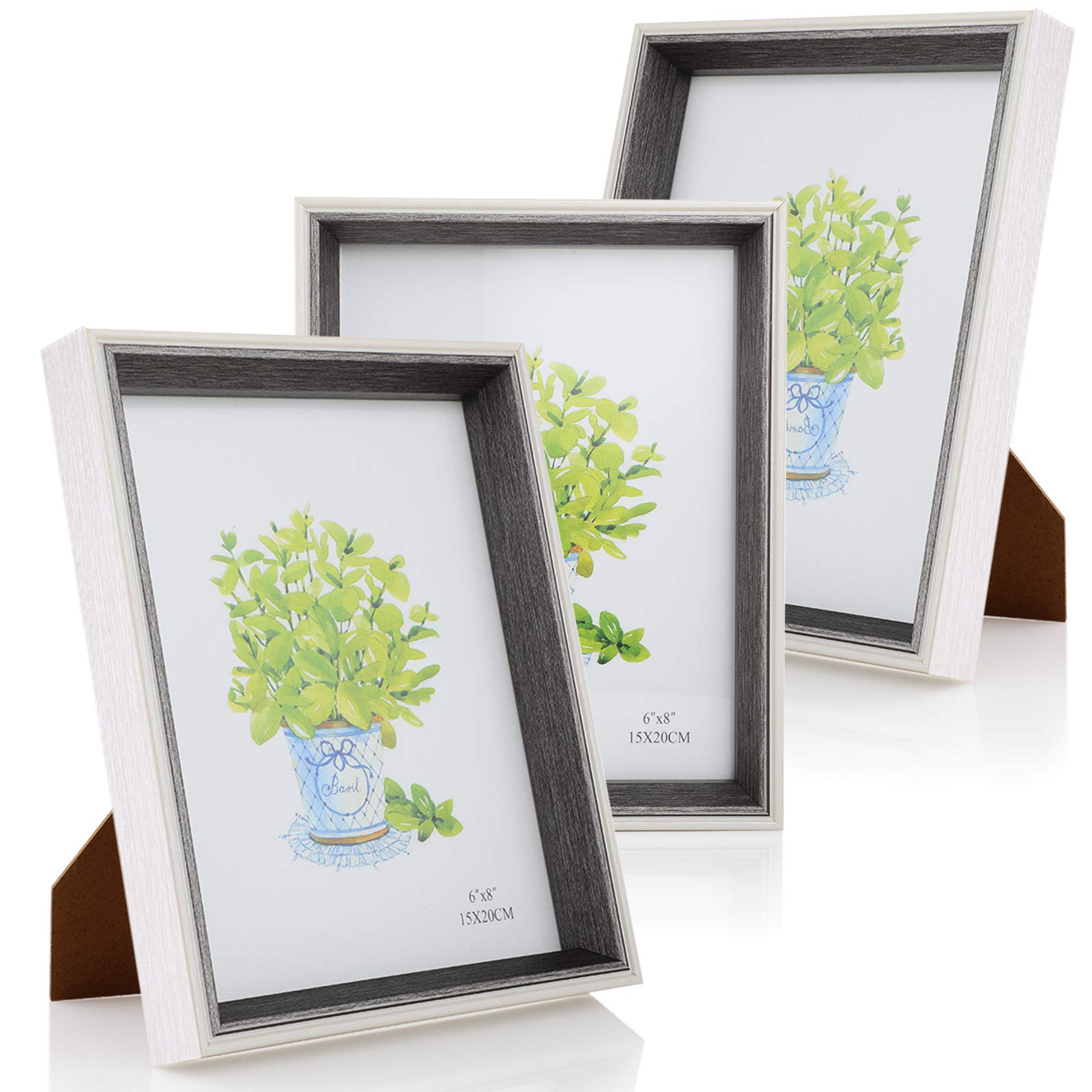 Simpeak 3 Pieces 6 "x 8" Portrait Photo Frame with Vertical/Horizontal Angle Bracket, 15 * 20cm Photo Frame for Home Office Decoration, Gray