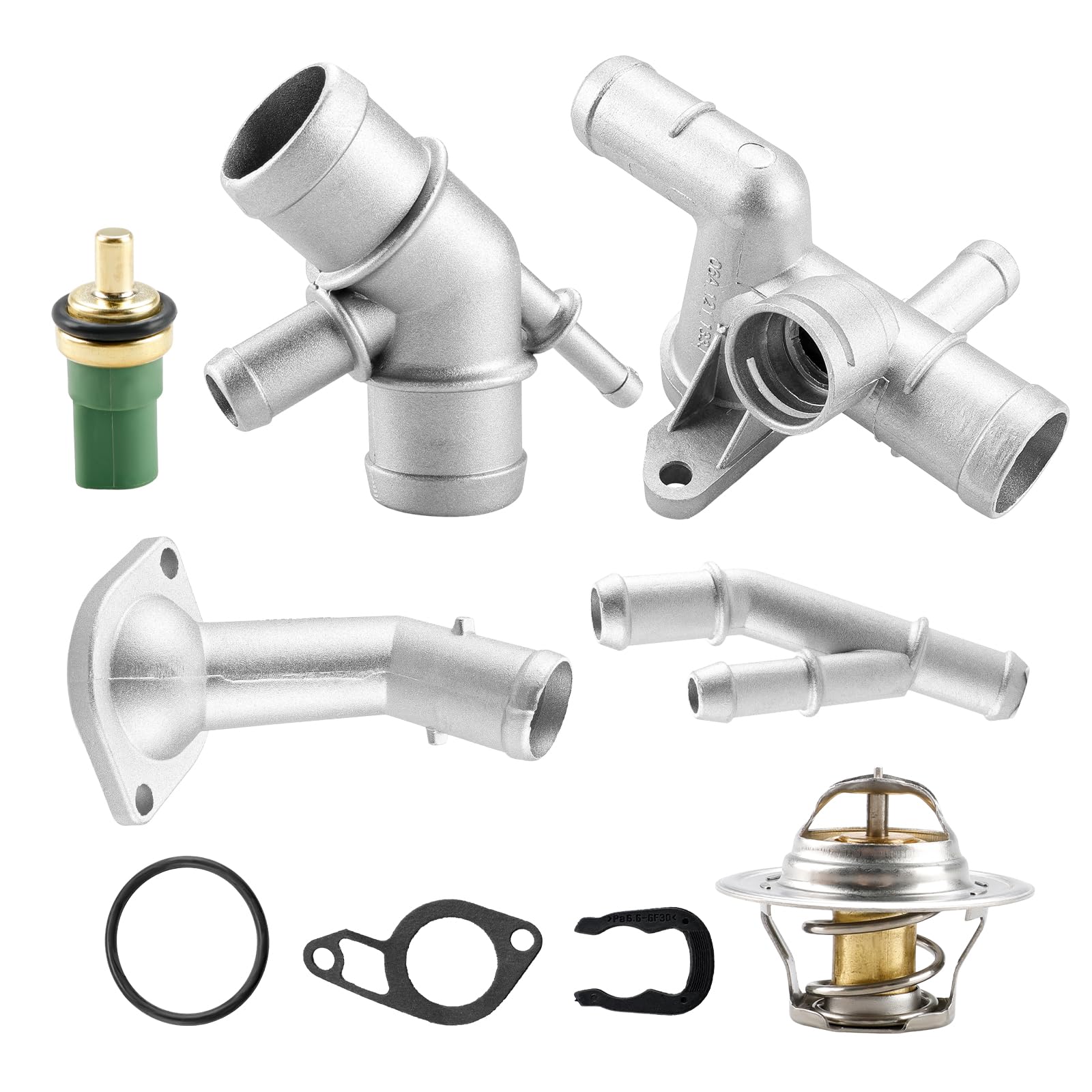 Photo 1 of WMPHE Aluminum Coolant Flange Upgrade Kit Compatible with Audi TT 2000-2002, VW Golf for Jetta MK4 2000-2005 Replacement for 06A121121C 06A121121F 06A121132AP 1J0121087C