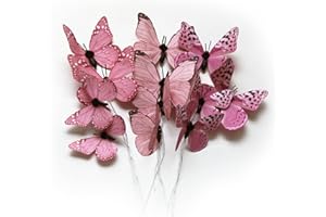 NAUDASSODS 12 Pack Butterfly Decorations, DIY 3D Butterfly Stakes Decor, 2 Sizes of Butterfly Ornament for Home Fake Flower Floral Supplies Tea Party Wedding Easter Christmas Spring Fall. (Light rose red 1)