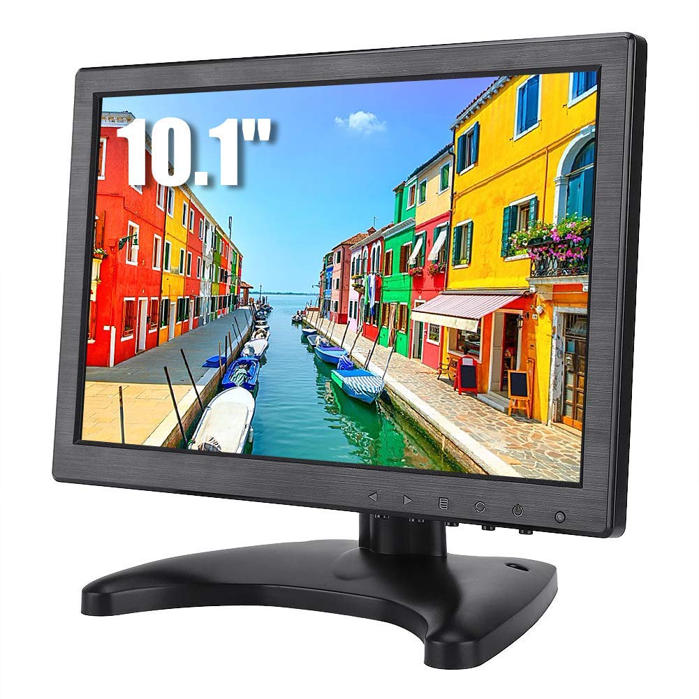 10.1 Inch LCD Monitor Portable Display 1920 x 1200 Resolution 16:10 Full HD Gaming Monitor with Monitor Holder, CCTV HDMI Monitor for Home Office PC Support HDMI/VGA/AV/BNC Video Input