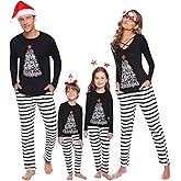 iClosam Matching Family Pajamas Set Striped Christmas Pajamas Sleepwear Dad Mom PJs