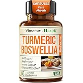 Turmeric Curcumin Supplement with Boswellia Serrata, Ginger Root, Organic Turmeric Powder & Bioperine for Max Absorption - 95% Curcuminoids Turmeric Supplement - 60 Tumeric Boswellia Extract Capsules