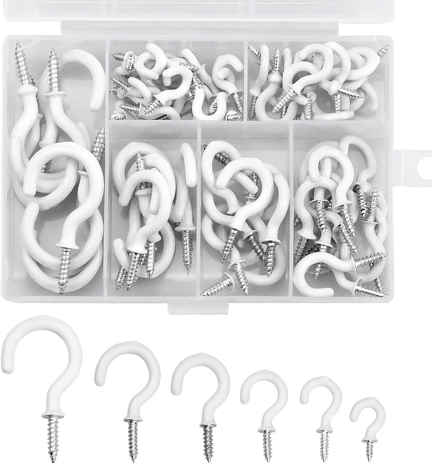 70 Pcs Set Small White Cup Hooks, Screw in Hooks, Coated Screwin
