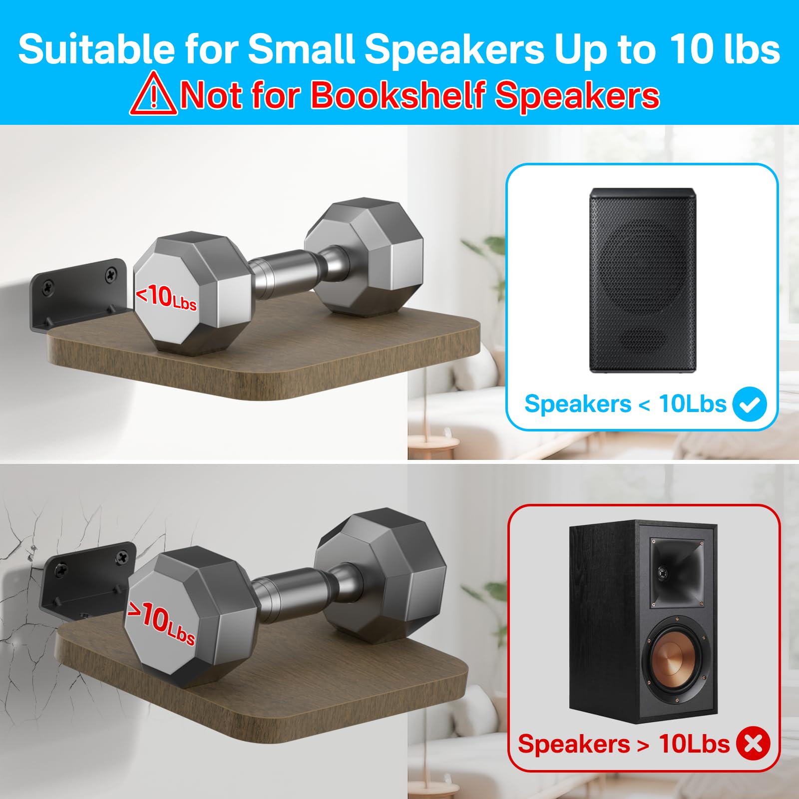 Universal Rear Speaker Shelves for Samsung, Roku, Sony, JBL, Vizio, LG - Adjustable Floating Wall Mount for Most Satellite Audio Mounting, Pair