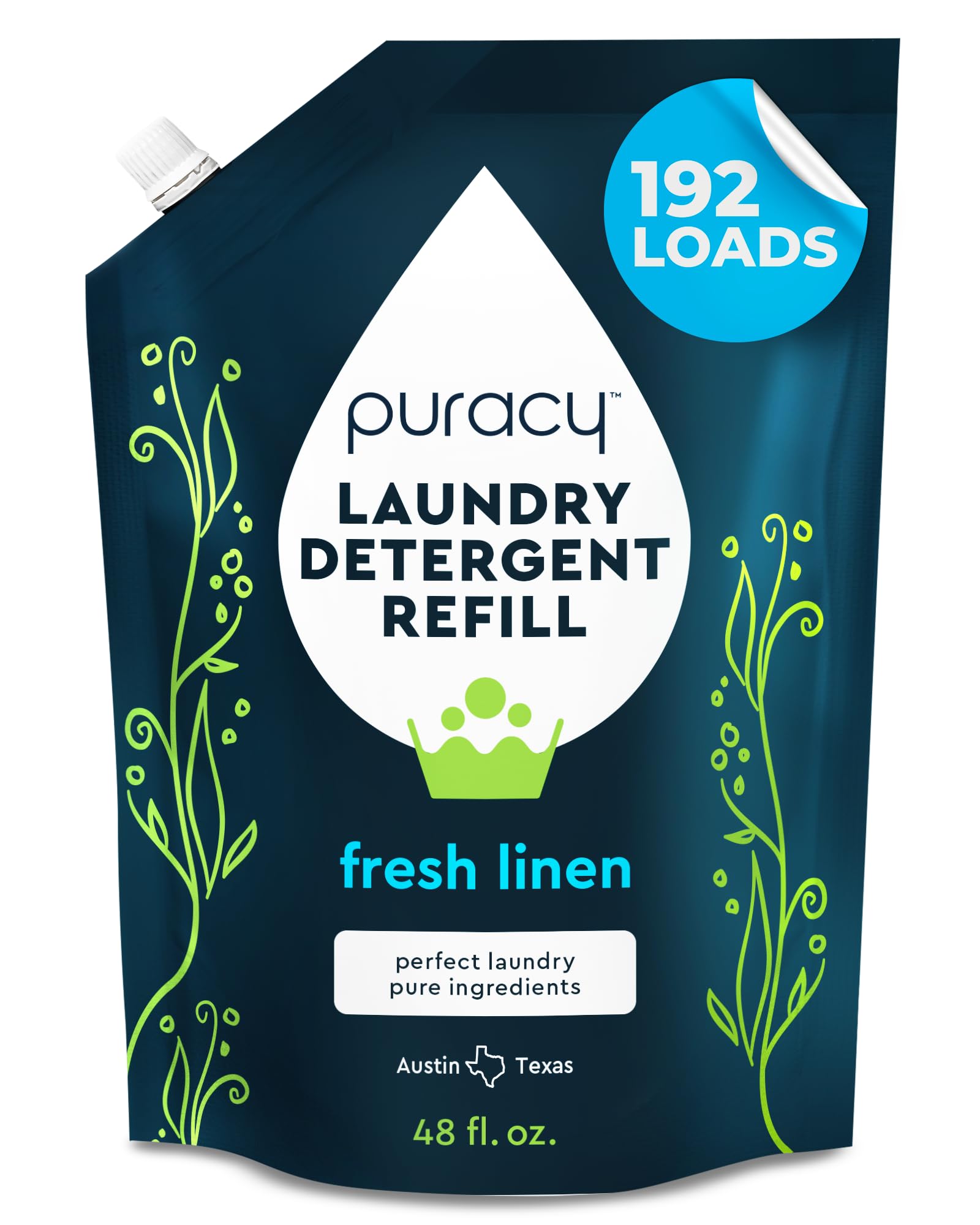Puracy Laundry Detergent Refill - Enzyme-Powered Liquid Laundry Detergent Concentrate, Natural Laundry Detergent Seen on TikTok, Non-Toxic (Fresh Linen, 48 fl oz, 192 Loads)