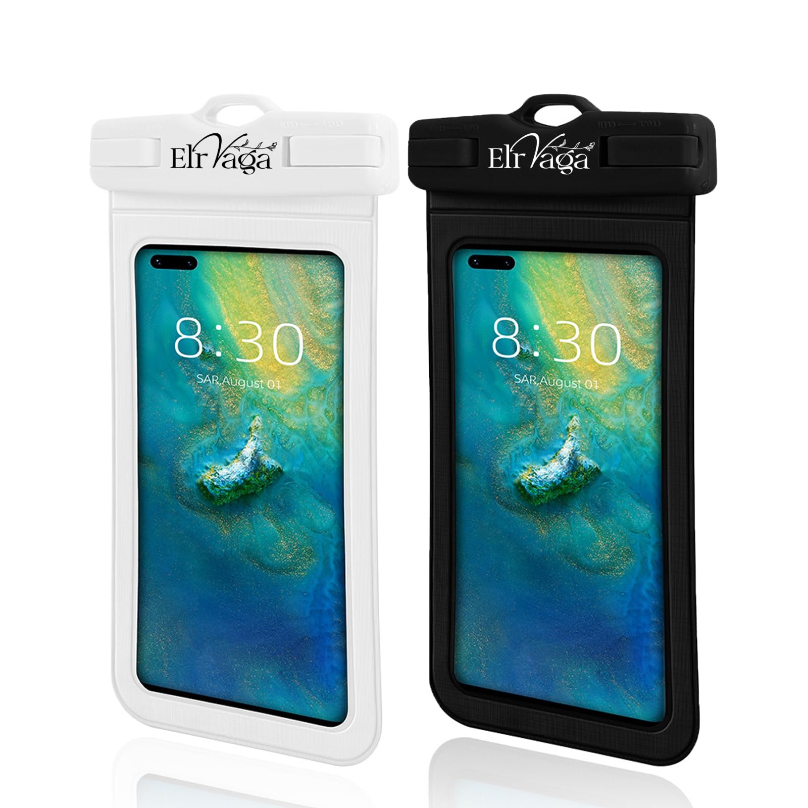 Photo 1 of Elrvaga 2 Pack IPX8 Waterproof Phone Pouch for iPhone 16/15/14/13 Pro Max Plus (7.2 Inch) - Swimming, Diving, Snorkeling, Snowproof - Touchscreen Friendly Underwater Photography Dry Bag (Black&White)