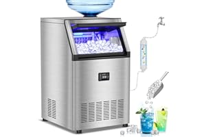 RAPSUAR Commercial Ice Maker Machine, 160 lbs/24H with 50 lbs Storage Bin, Dual Water Inlet Options, Under Counter Freestanding Ice Maker for Home, Bar, Support 5-Gallon Bottle Water & Tap Water