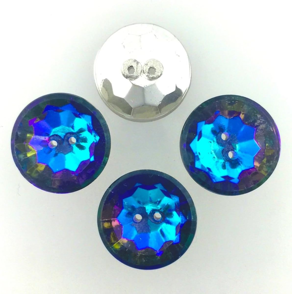 Elan Beads Czech Glass Button (4-Piece), 19mm, Hollow Burst Blue