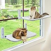 Zoratoo 2PC Cat Window Perch, Foldable &amp; Cordless with Metal Frame, M Gray | 2-in-1 Reversible Cover, Removable for Machine Wash, Stable Window Resting Seat with Large Suction Cups for Indoor Cats