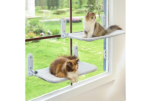 Zoratoo 2PC Cat Window Perch Cordless Foldable Hammock Bed for Window with Metal Frame and Reversible Cover, Large Suction Cu