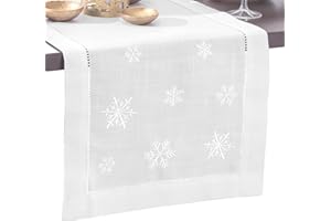Brio Trends Snowflake Embroidered White Christmas Table Runner - Ideal for Christmas Decor, Rustic Farmhouse Holiday Decor, and Winter Wonderland Table Decorations - White (14 x 54 Inches Long)