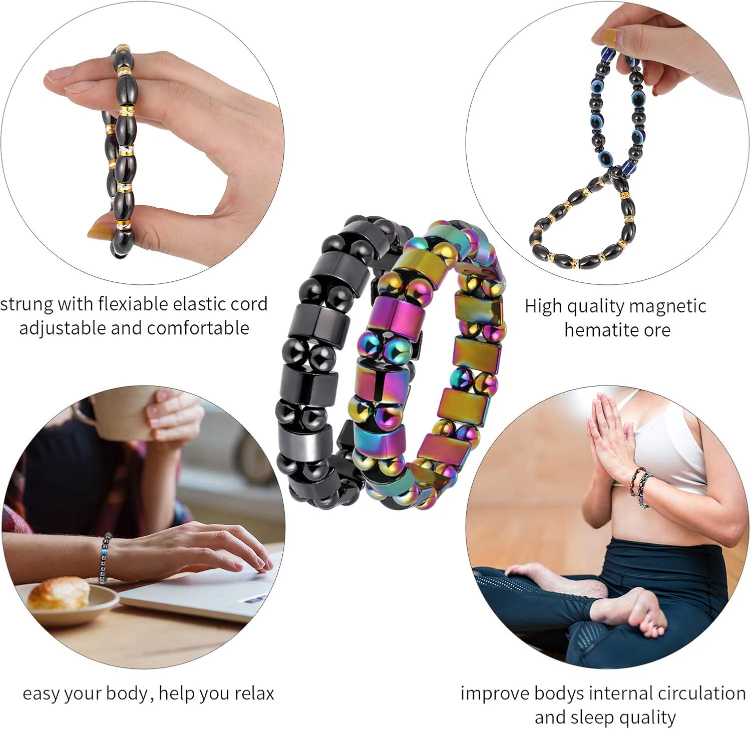 10 Pieces Magnetic Therapy Bracelet Energy Healing Bracelet Relief Hematite Bracelet Set for Men Women Sports Related Therapy, 10 Styles: Jewelry