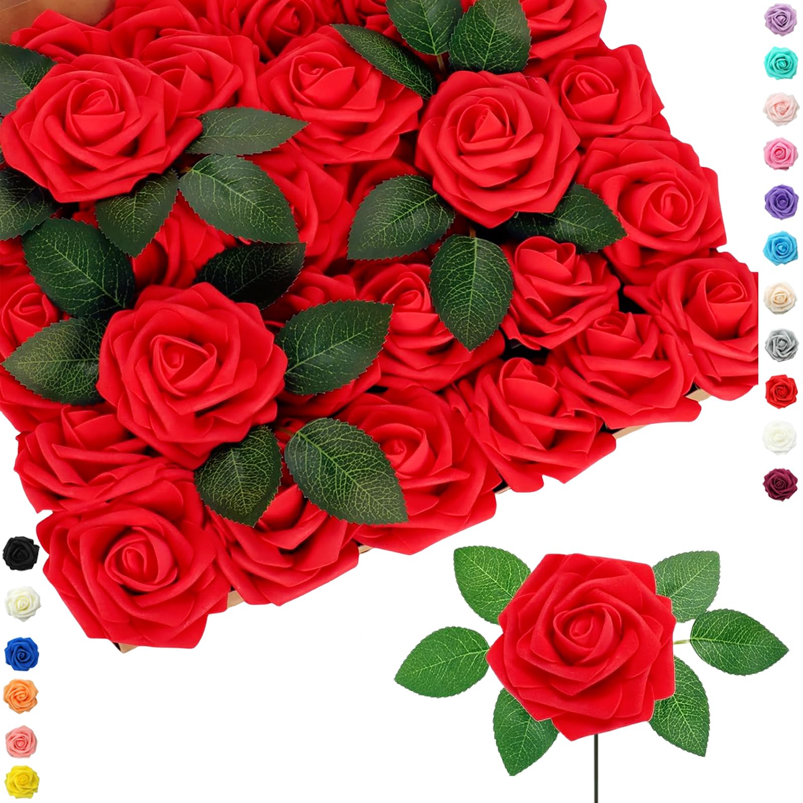 COSORO 25pcs Faux Red Roses Artificial Flowers Roses,Real Touch Foam Roses Fake Flowers Artificial Rose Bulk with Stem for Wedding Decor,Bridal Shower Crafts Home Baby Shower Valentines Day Decoration