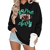 FASHGL Game Day Football Sweatshirt Women: Funny Football Graphic Hoodie Sunday Funday Pullover Hoodies Long Sleeve Tops