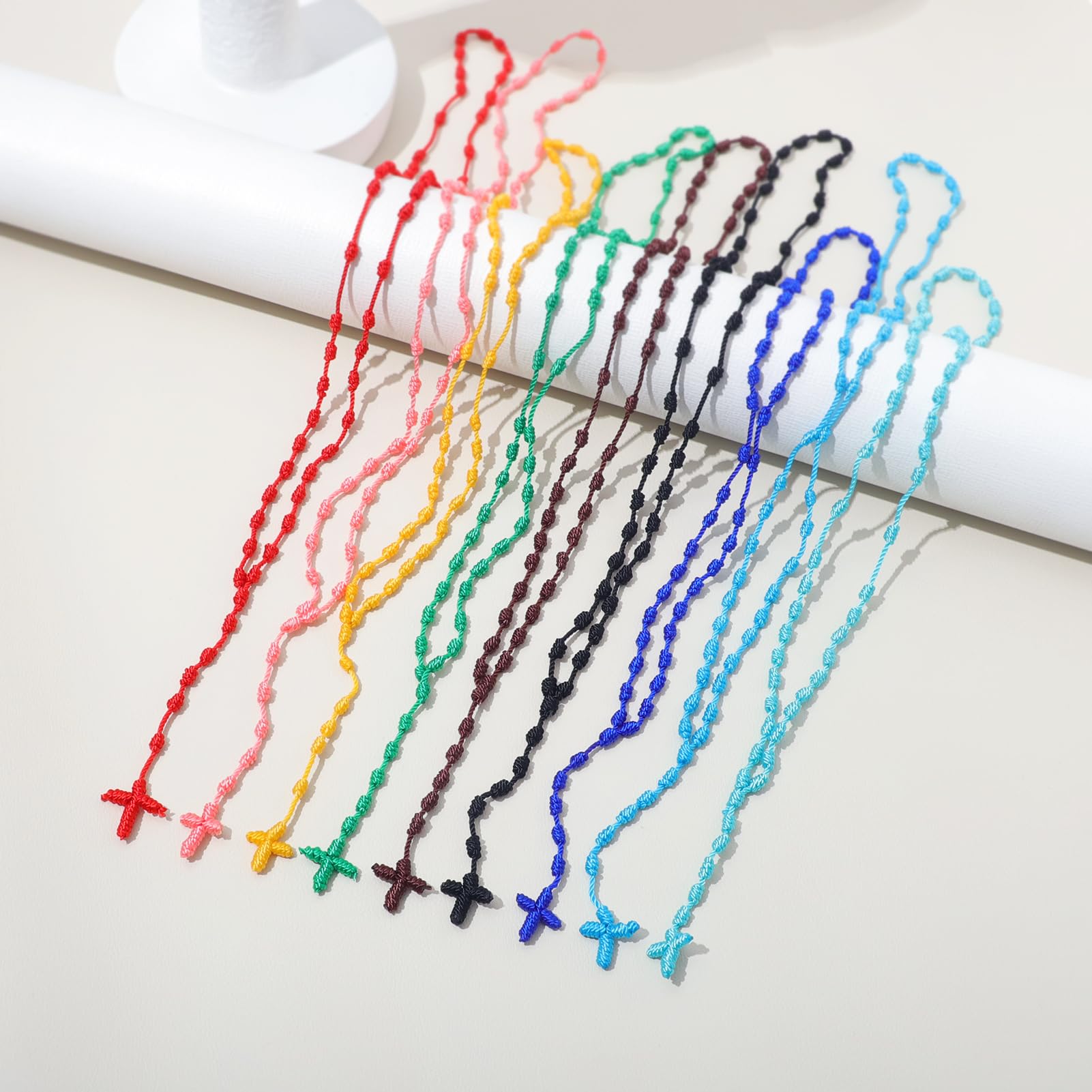 Knotted Rosary & Bracelet Set Handmade Catholic Cord Beads Rosary Necklace Knotted Rope Rosary Cross Knot Necklace Bracelet Set Prayer Catholic Gift - Lightweight and Durable