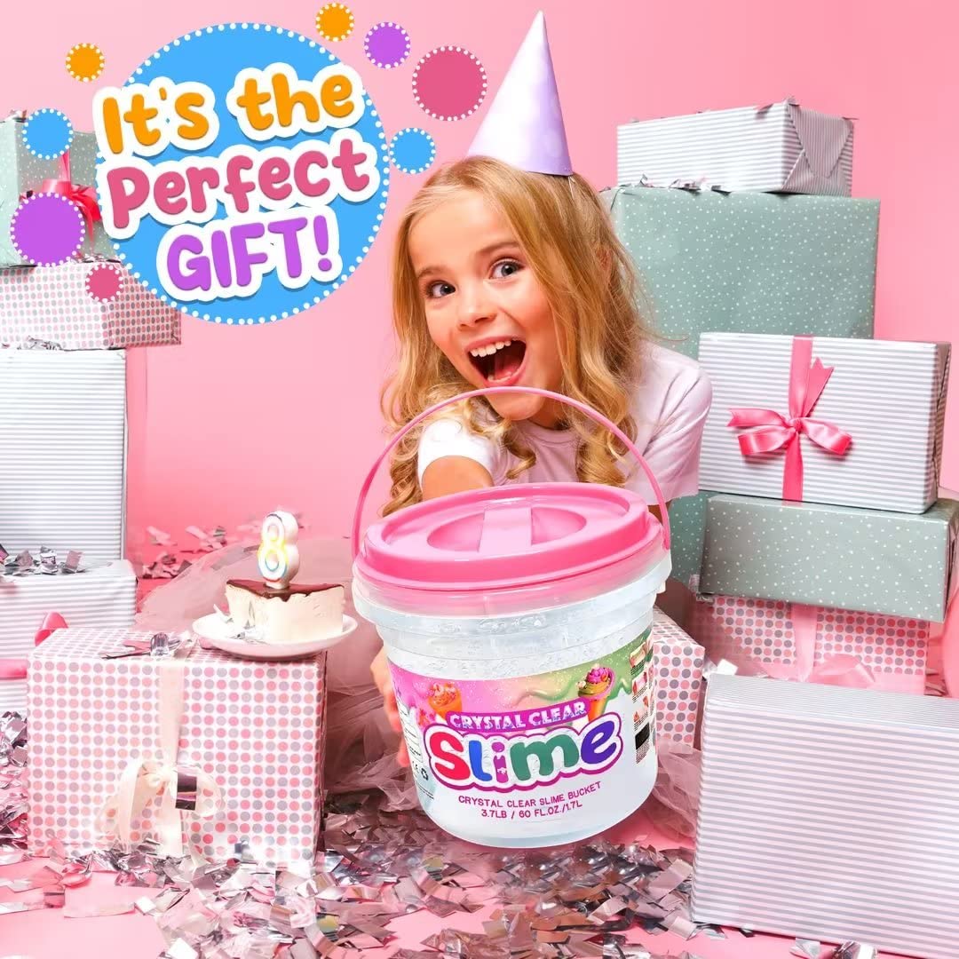 60 FL OZ Clear Slime Kit for Girls with Big Bucket: Slime Making Kits with Premade Slime for Kids DIY - 3.7 LB Crystal Slime with 35 Pack Slime Accessories for Girls Birthday Gifts