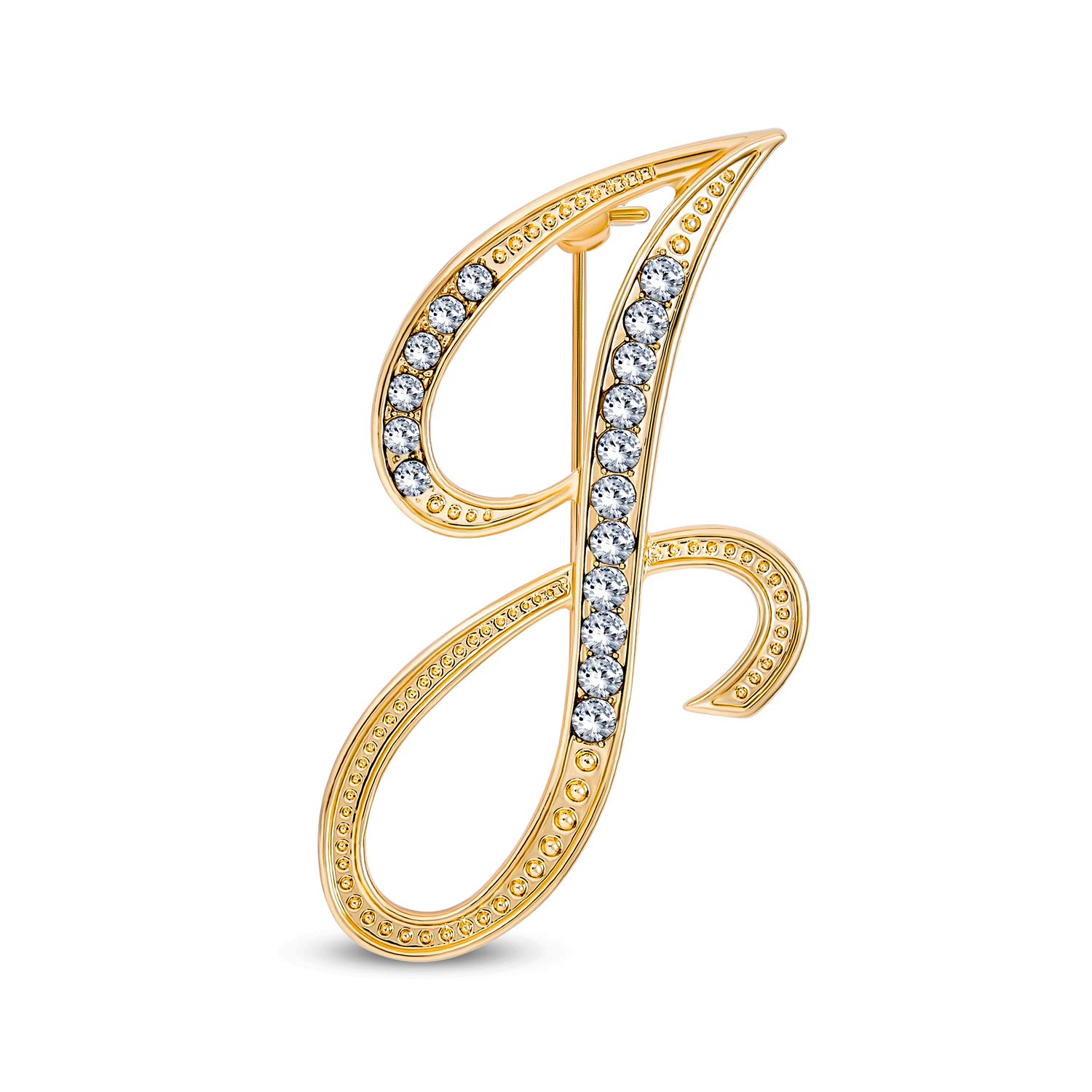 Large Statement ABC Pave Crystal Cursive Script Monogram Letters Alphabet Initial J Scarf Lapel Pin Brooch For Women Yellow Gold Plated