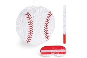 Birchio Baseball Pinata Bundle with a Blindfold and Bat (13"x13"x4"), Baseball Pinata for Boys, Perfect for Birthday Party, Sport Theme Party, Decoration