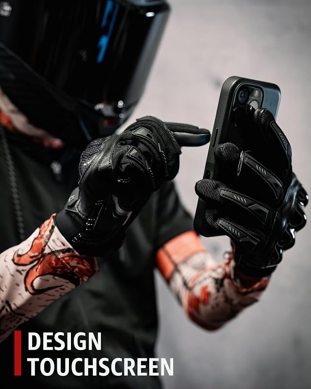 Guanti Moto Uomo Estivi Guscio Rigido in Fibra Carbonio Traspiranti Touch Screen Morbidi per Motociclismo Alpinismo Escursionismo Nero L