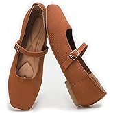 putaoma Women's Flats Shoes Foldable Mary Jane Ballet Flat for Women Comfortable Dress Square Toe Womens Knit Shoe for Casual Office Work