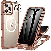 CENHUFO Magnetic Privacy for iPhone 16 Pro Max Case [Compatible with Magsafe] Full Body Phone Case Built-in 9H Tempered Glass Privacy Screen Protector and Camera Lens Protector Cover -Desert Brown