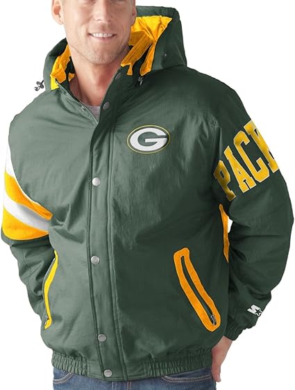 Green Bay Packers Nfl Men S Starter Knockout Full Zip Detachable Hood Jacket Jackets Amazon Canada