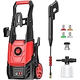 Electric Pressure Washer Power Washer with Foam Cannon & 4 Quick Connect Nozzles, Portable High Pressure Cleaning Machine for Cars Driveways Patios Outdoor Cleaning