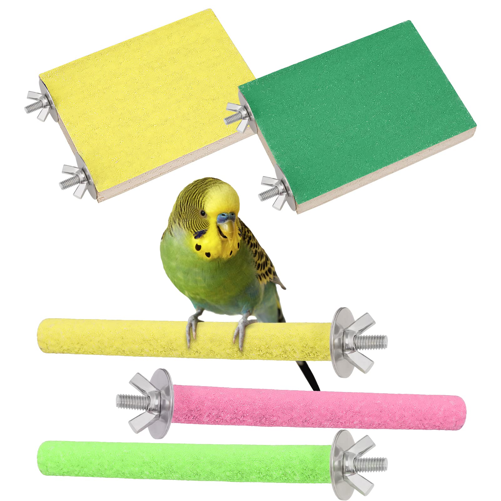 upain 5 Pack Parrot Budgie Perch, Natural Wood Bird Scrub Perch Platform and Paw Grinding Stick Bird Cage Toys Accessories for Small Parakeets Cockatiels Budgies Parakeet Lovebird