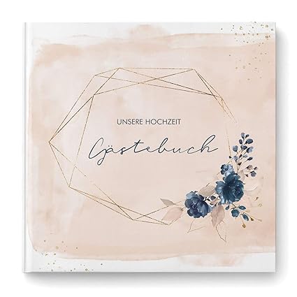 DeinWeddingshop Gästebuch mit Fragen Hochzeit - quadratisch - Hochzeitsgästebuch Hochzeitsalbum Hochzeitsbuch (Watercolor Bre
