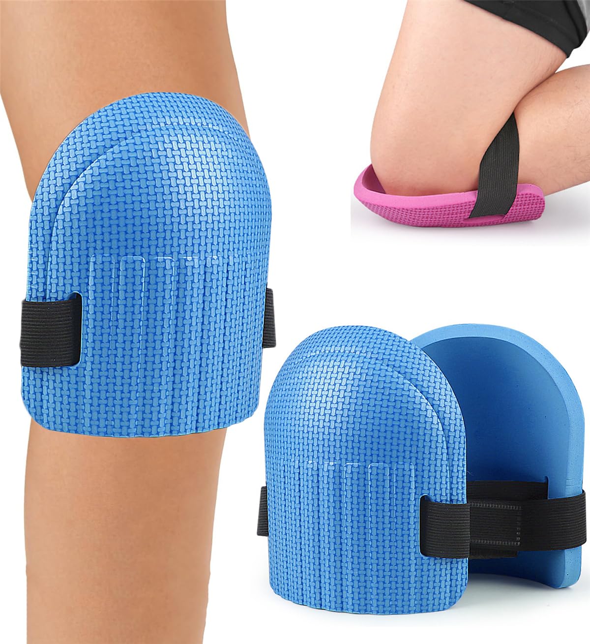 seaNpem Gardening Knee Pads - Sturdy & Comfortable Knee Pads for Work, Construction, Cleaning Floors, Gardening - Men and Women Suitable Kneeling Cushions with Adjustable Elastic Band, 1 Pair (Blue)
