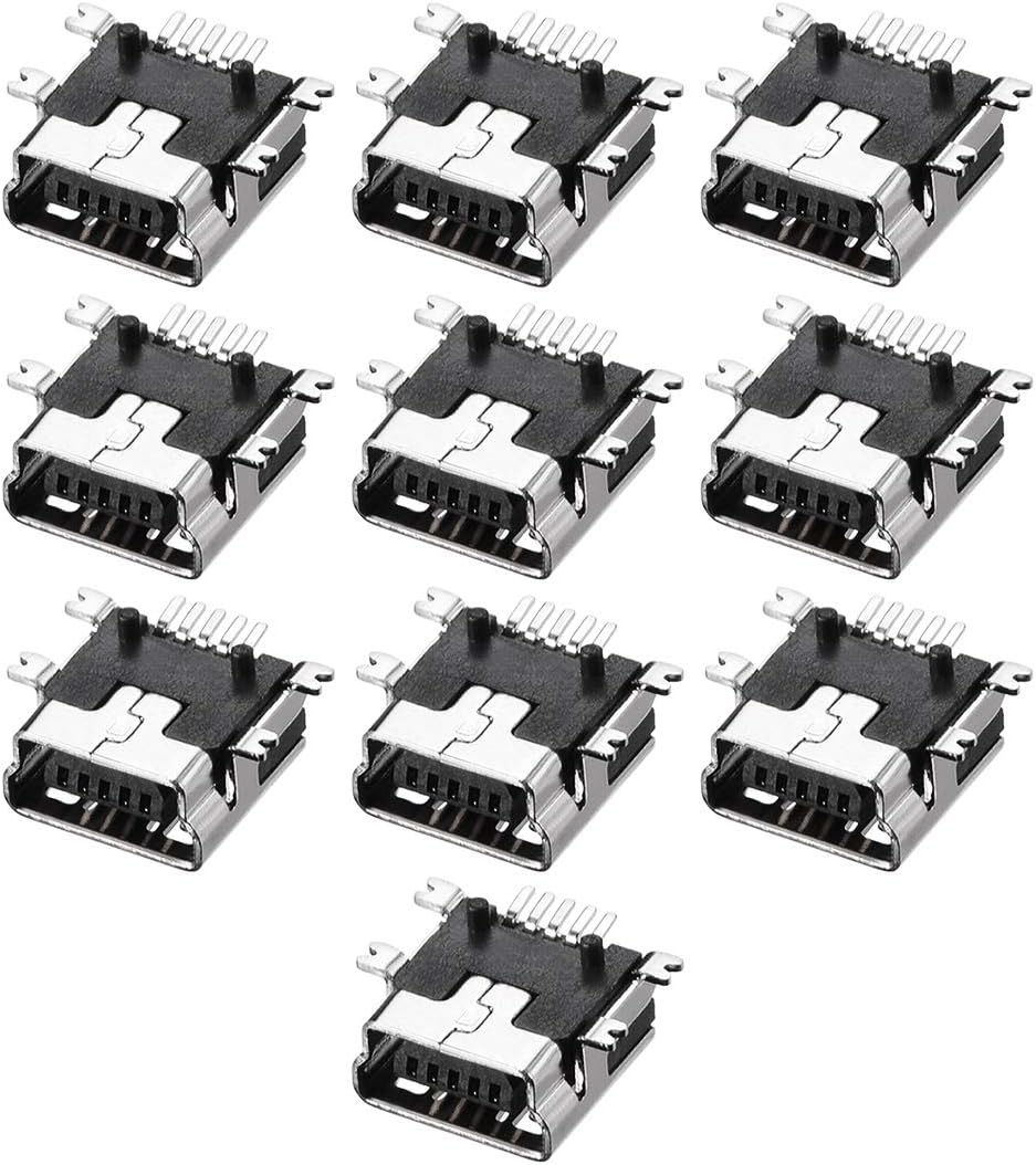 sourcing map Mini USB PCB Connector Type-B 5P Female Jack SMT Surface Mounted Devices Short Body 10Pcs, Type-B 5P SMT