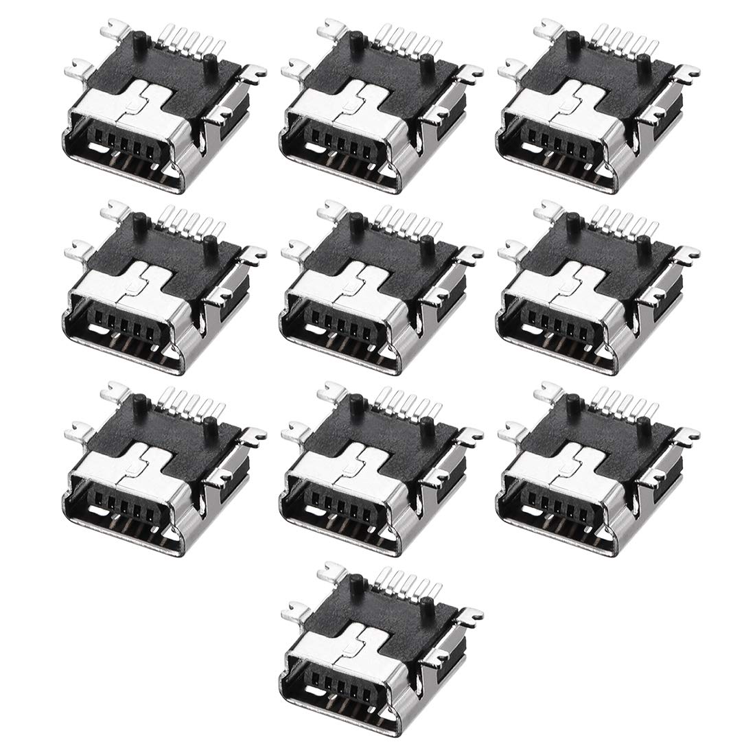 sourcing map Mini USB PCB Connector Type-B 5P Female Jack SMT Surface Mounted Devices Short Body 10Pcs