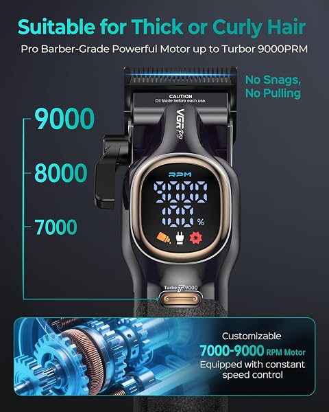 VGRPRO PROFESSIONAL HAIR CLIPPERS FOR MEN, PROFESSIONAL BARBER CLIPPERS AND TRIMMER SET, CORDLESS HAIR CLIPPERS FOR HAIR CUTTING WITH PACKAGE CASE, POWERFUL 9000 PRM RECHARGABLE ELECTRIC (BLACK)