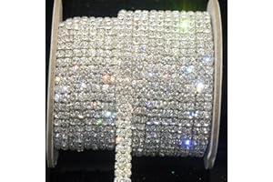 CHILDPLAYMATE Crystal Rhinestone Close Chain SS16 Clear Rhinestone 1 Yard 2-Row Silver for DIY Decoration