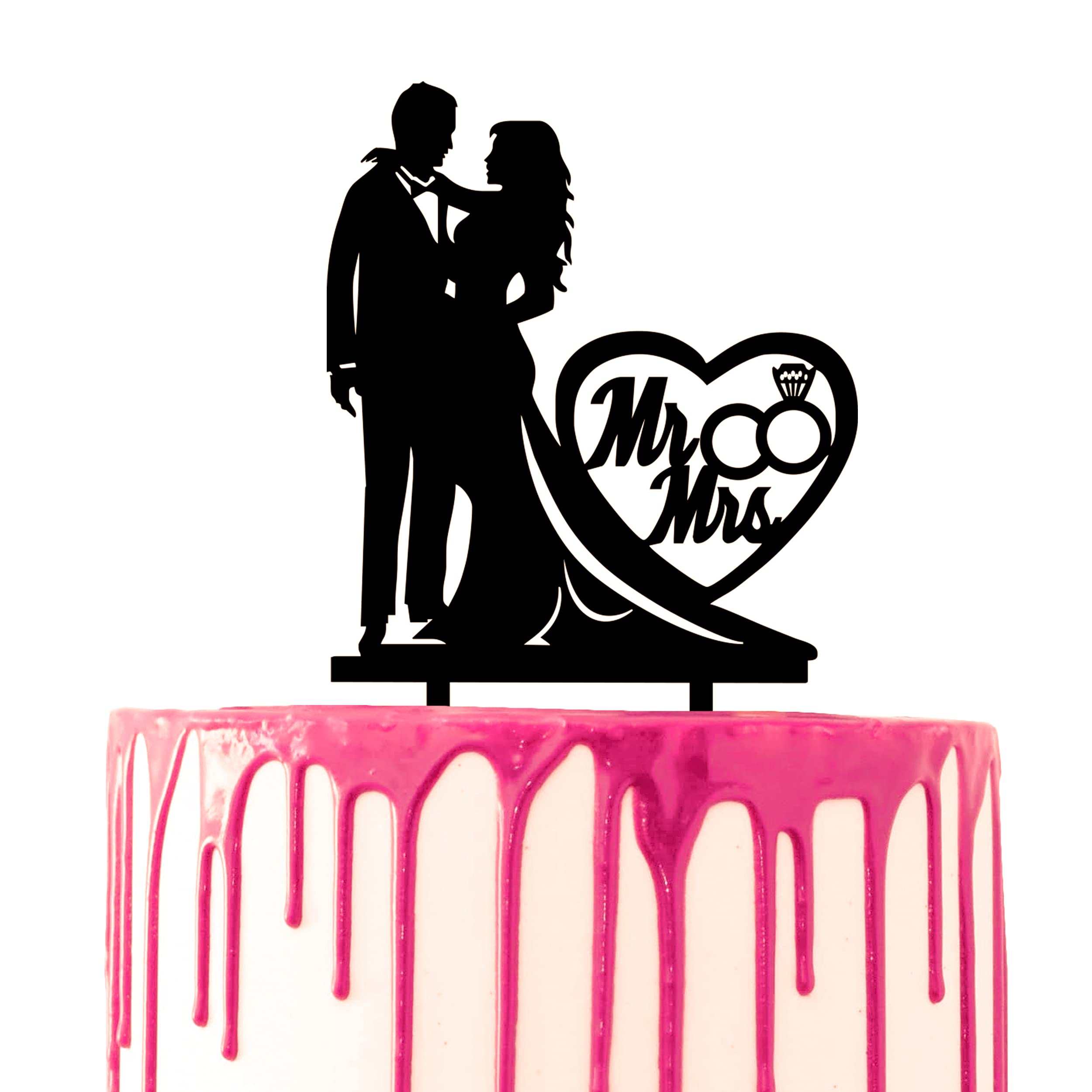 CARISPIBET Wedding cake topper groom and bride hug Marriage party cake decorative Mr & Mrs heart wedding rings