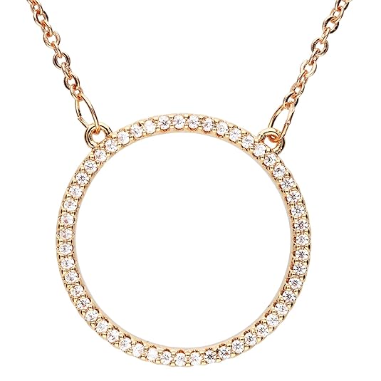 MYA art Damen Kette Halskette Rosegold Vergoldet Offener Kreis Ring Anhänger mit Strass Zirkonia Steinen Geometrisch Rose Gol
