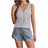 SweatyRocks Women's Casual Striped Tank Top Summer V Neck Sleeveless Shirts Going Out