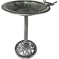 Outdoor Garden Bird Bath - Silver - Weather Resistant Polyresin - 30 Inch - Backyard Expressions
