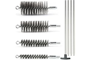 CTSYUQOO 50 in Pipe Cleaning Brush Set with Stainless Steel Bristles, Wire Brush with 4pcs Galvanized Rod, Stainless Steel Pipe Brush 4pcs for Auto Parts, Bottles, Tubes. (3/5, 1, 1 3/5, 2 in Brush Heads)