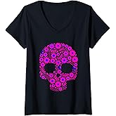 Womens Sugar Skull Calavera Día de los Muertos Design for Mexicans V-Neck T-Shirt