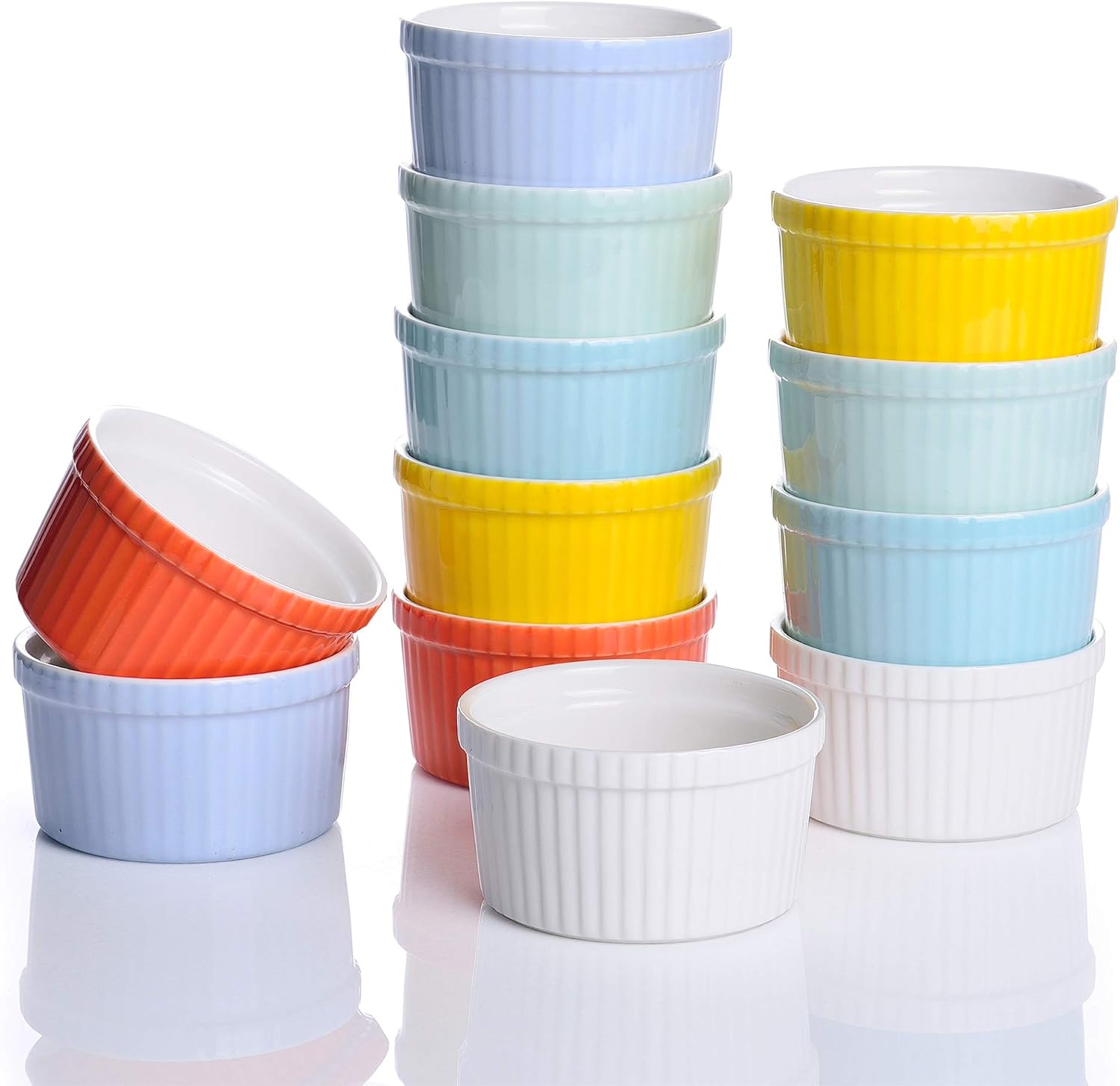 LOVECASA 12Piece 3.5" (9cm) Ceramic Ramekins Porcelain Colorful