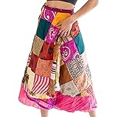 RAJBHOOMI HANDICRAFTS Silk Vintage Patchwork Wraparound Long Skirt - Women's Long Maxi Skirt Boho Skirts Summer Skirts for Women Boho Colorful Maxi Multicolor