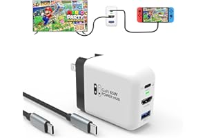 65W Switch Dock Charger for Nintendo Switch/Switch OLED/Steam Deck/ROG Ally/iPhone 15/15Pro,Basicolor Portable TV Docking Station with 4K@60Hz HDMI/USB2.0/PD USB-C Fast Charging Ports,1M USB-C Cable