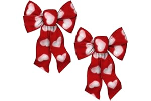 HEUREPPY 2 PCS Valentine's Day Wreath Bows Valentines Red Ribbon Pink Love Hearts Burlap Fabric Bows for Wreath Valentines Decor Ribbon Bows for Valentine's Day Party Wedding Indoor Outdoor Decoration Supplies