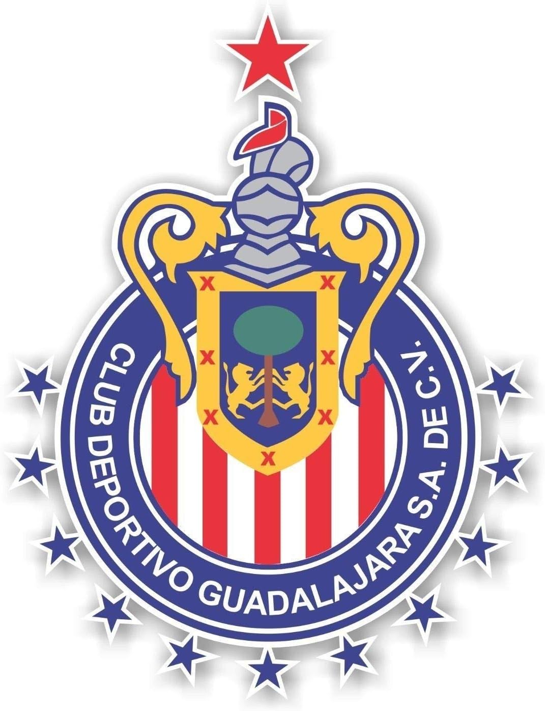 Workmas Sticker Chivas Guadalajara 2017 Champions 12 Stars Mexico Die Cut Premium Vinyl Decal, 3" X 2.5"