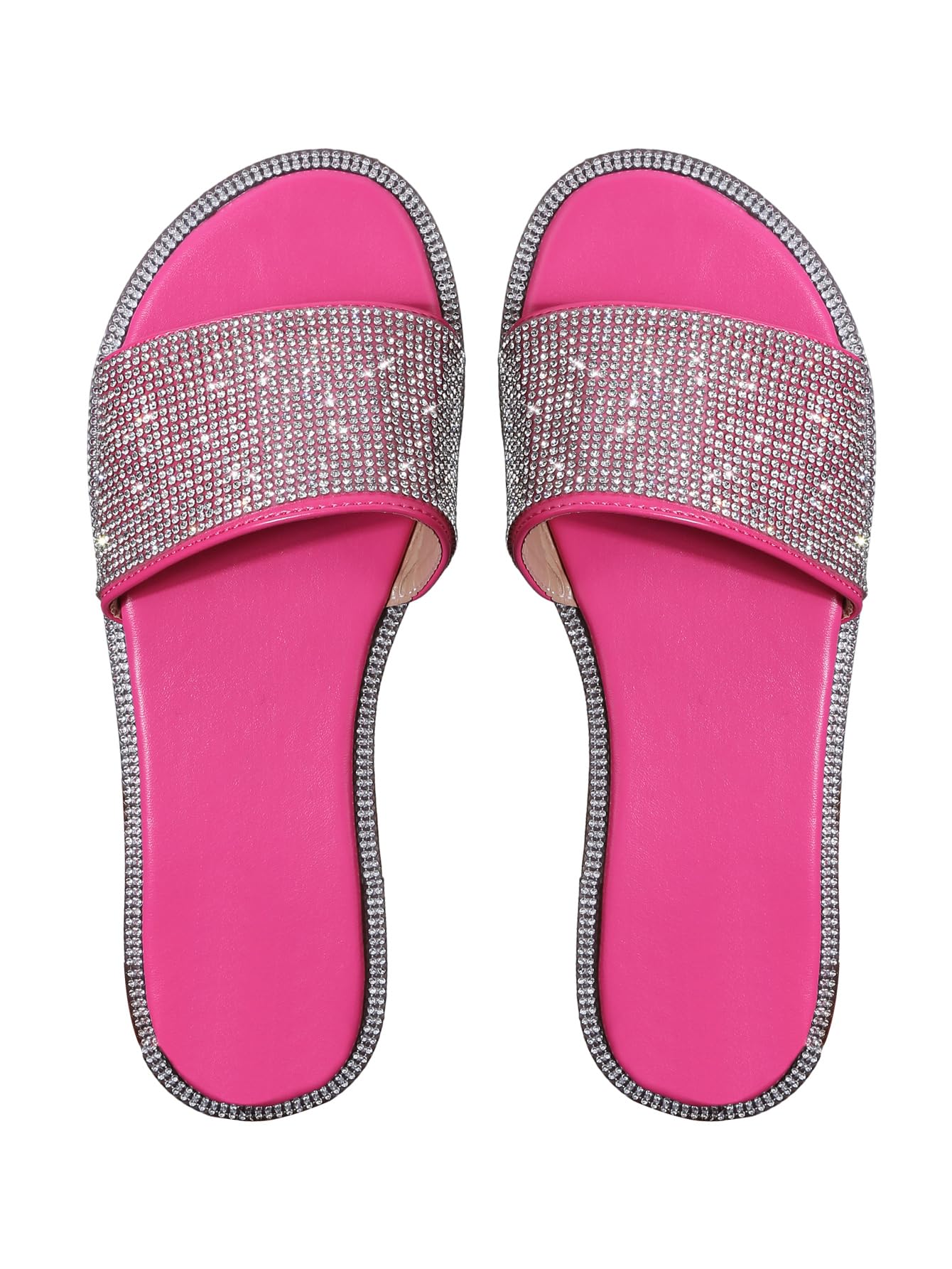 Photo 1 of GORGLITTER Sparkly Sandals Rhinestone Flat Sandals Glitter Slip On Open Toe Slides