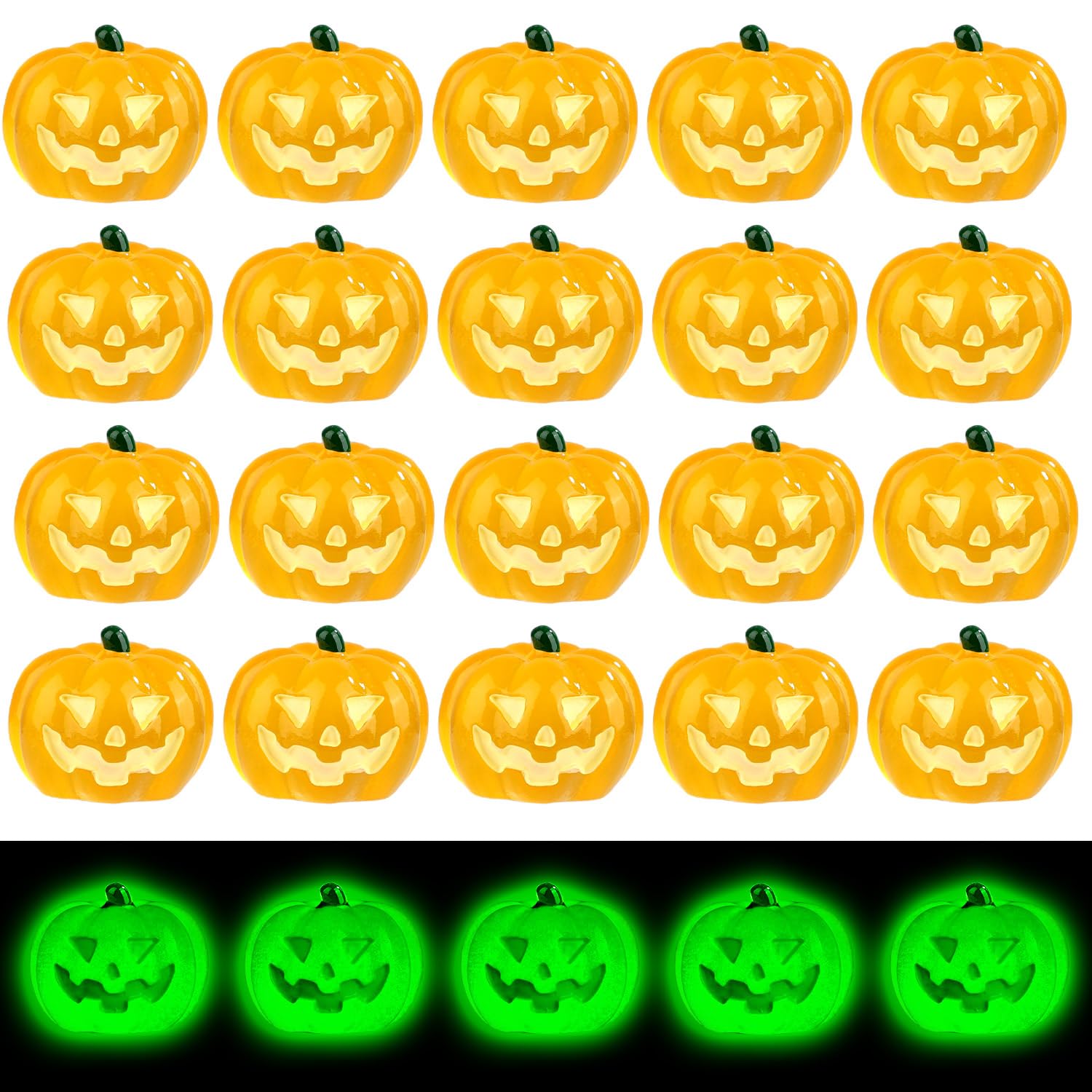 20pcs Halloween Mini Pumpkins, Luminous Miniature Resin Pumpkins Tiny Pumpkins Decor Glow In The Dark Pumpkin Decorations Small Pumpkins for Crafts Halloween Decorations