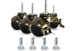 MySit Ball Caster TPR Wheels with Brake 2 Inch Brass Vintage Antique Heavy Duty Stem Casters for Furniture Legs, Cabinet, Sofa 4 Pack